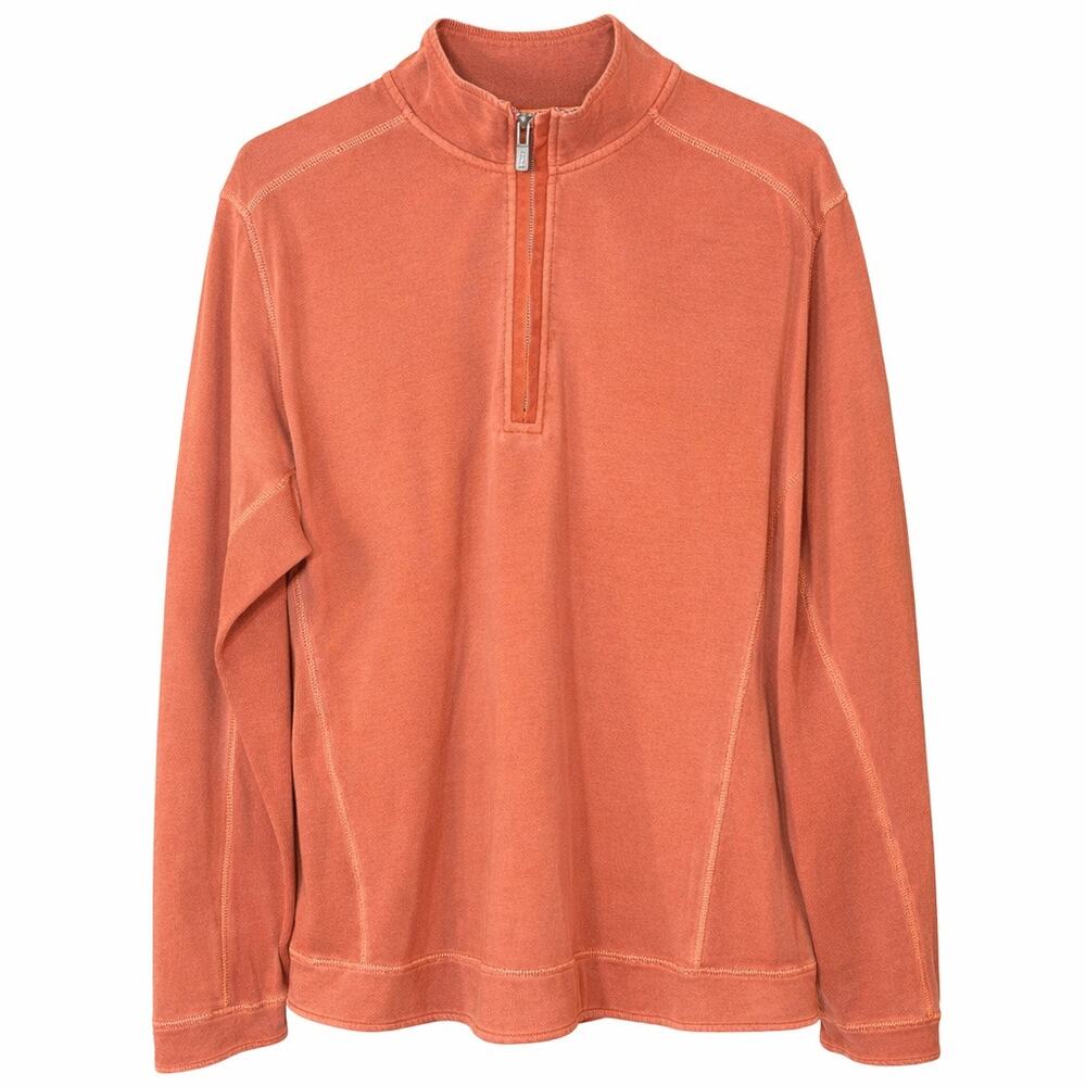 Tommy Bahama JeansWarm Orange Quarter Zip Pullover Cozy Earth Tone Layer Size XL